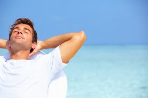 Calm man on beach