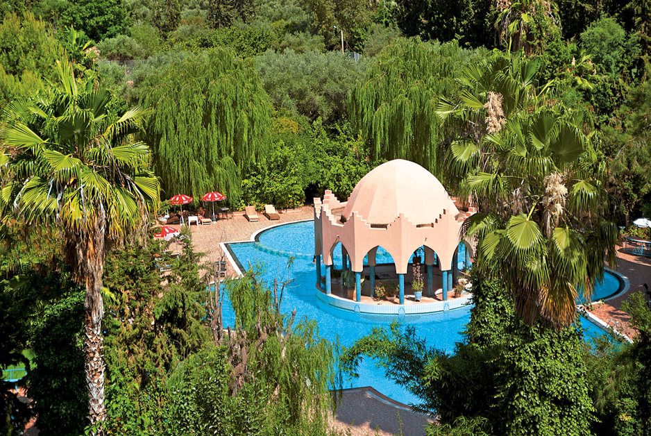 Best view of sunny hotel swimming pool outdoors in Mexico