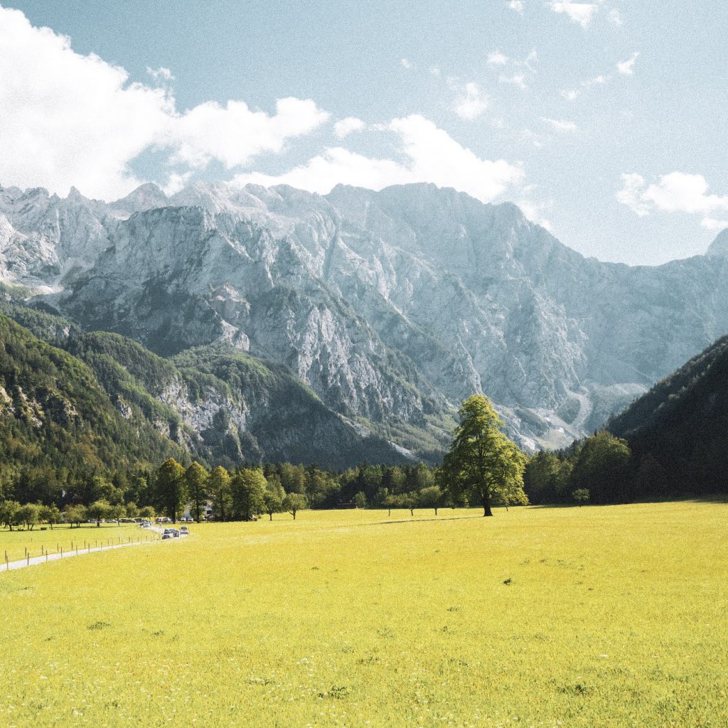 One of the best places in slovenia - Nature Park Logar Valley surrounded by the mountain peaks of the Kamnik-Savinja Alps. The valley is 7 kilometers long and has many natural sights like waterfall Rinka on its end. Waterfall Palenk is close to the view point of this photo.