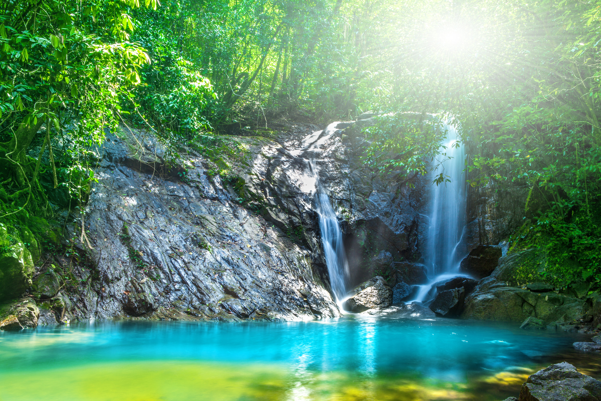 Tropical waterfall in the forest,Ton Chong Fa in khao lak Phangnga South of Thailand